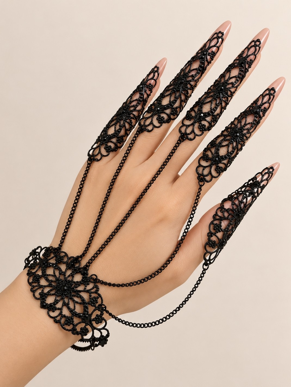 Black Lace Finger Bracelet Hand Jewelry